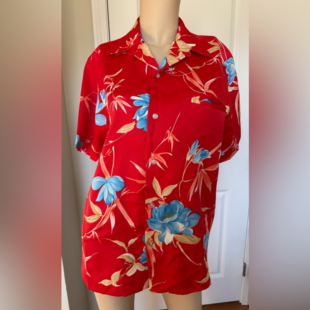 Nani of Hawaii Men's Vintage Hawaiian Shirt Red W/ Hawaiian Floral Size Small